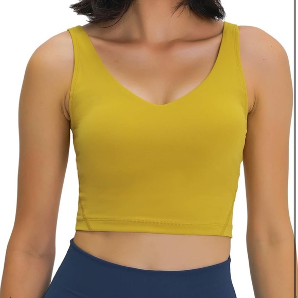 Women’s Yellow V Neck Sports Bra Crop Top Large - Picture 1 of 6